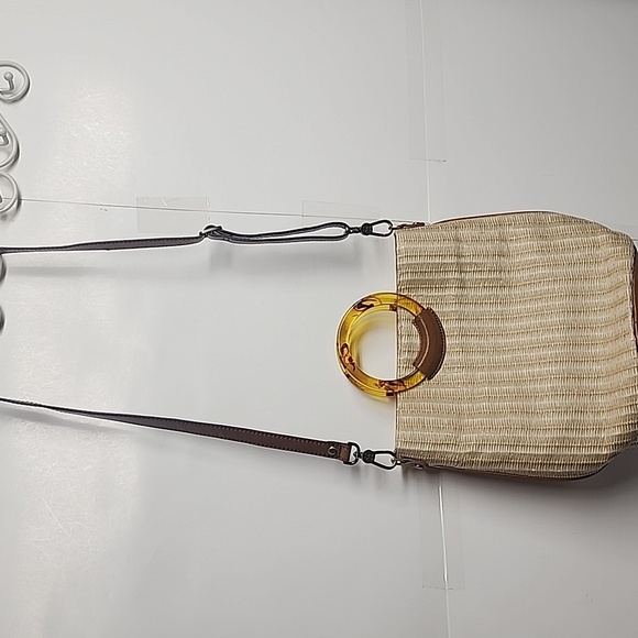 Hobo Tan & Brown Sheila Crossbody Bucket Bag Natural Woven Raffia & Leatjer - Picture 2 of 10